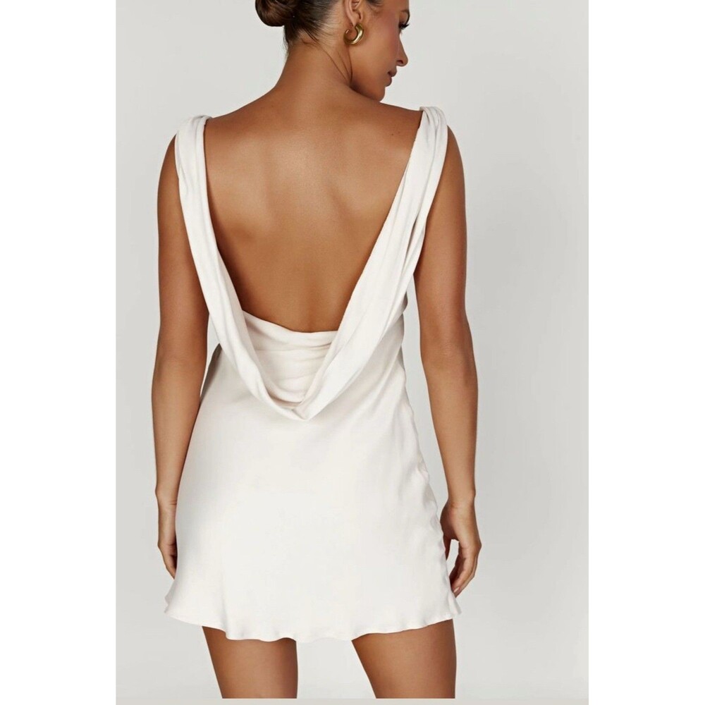 Meshki Nadia Satin Mini Dress 3XL Beige Cowl back NWT